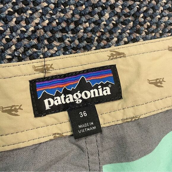 Patagonia Mens Teal, Gray and White Striped Swim Suit Size 36 - Picture 3 of 4